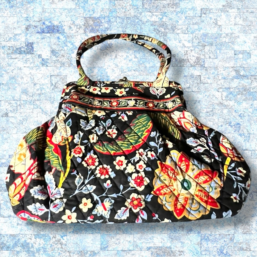 Vera Bradley Floral Alice in Versailles print. Shoulder Bag - Black, Red, Green - Picture 5 of 11